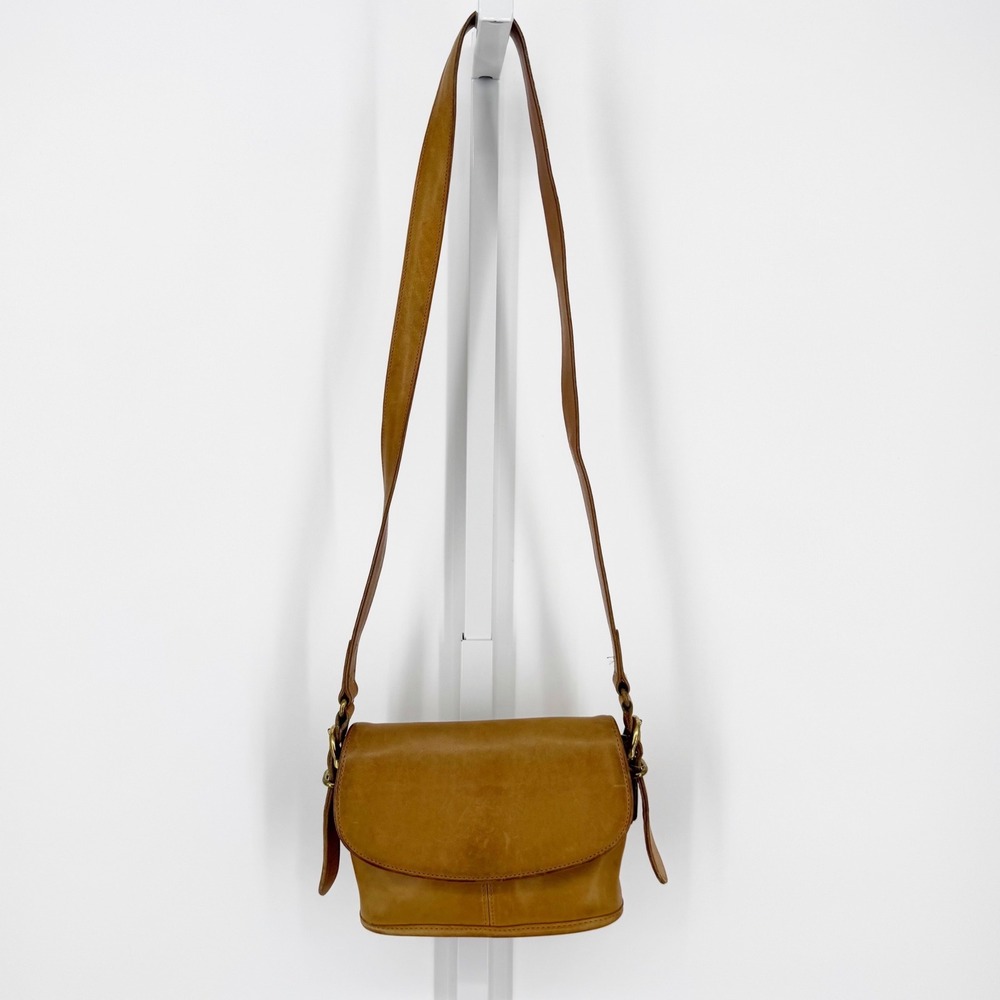 Coach Vintage Equestrian Tan Leather Crossbody Flap Bag Small Shoulder Bag